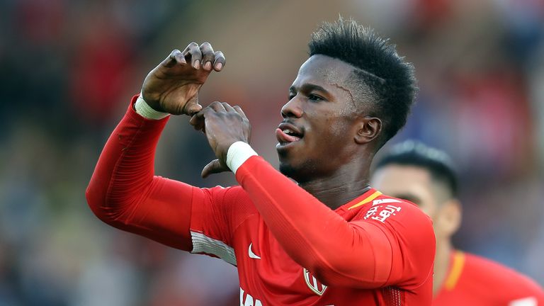 Monaco's Spanish forward Keita Balde celebrates after scoring a goal during the French L1 football match Monaco vs Caen on October 20, 2017 at the "Louis I