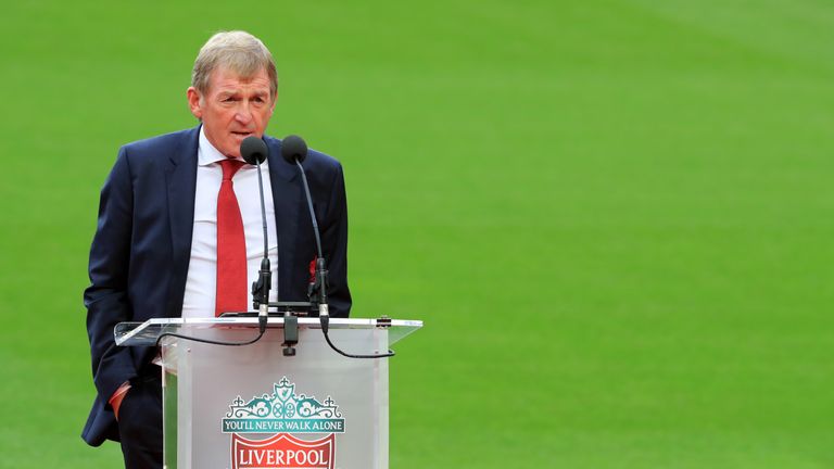 Kenny Dalgish speaks during opening event for the stand named in his honour at Anfield, Liverpool.