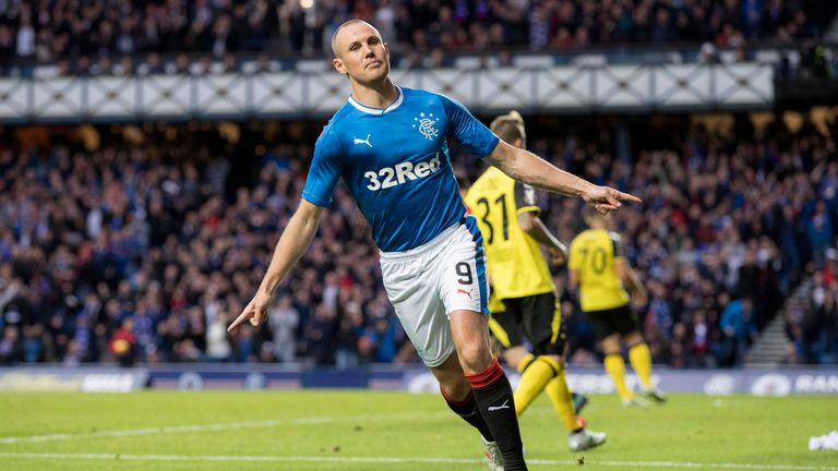 GLASGOW, SCOTLAND - JUNE 29: Kenny Miller of Rangers celebrates Rangers first goal during the UEFA Europa League first qualifying round match between Range