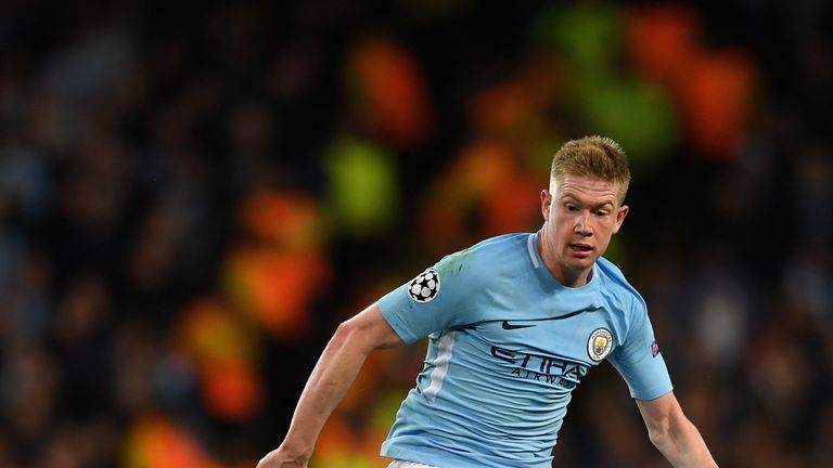 Kevin De Bruyne of Manchester City in action during the UEFA Champions League group F match between Manchester City and Napoli