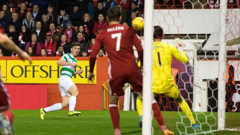 The outstanding Kieran Tierney opens the scoring at Pittodrie 