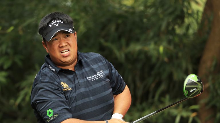 SHANGHAI, CHINA - OCTOBER 26:  Kiradech Aphibarnrat of Thailand plays his shot from the ninth tee during the first round of the WGC - HSBC Champions at She