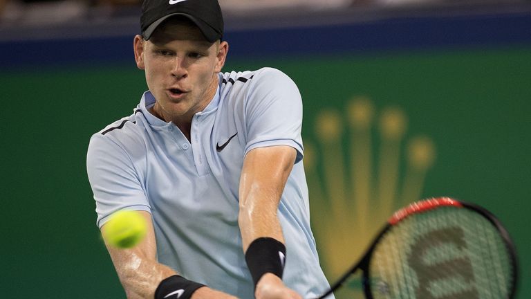 Kyle Edmund of Britain hits a return during the men's singles against Marin Cilic of Croatia at the Shanghai Masters tennis tournament in Shanghai