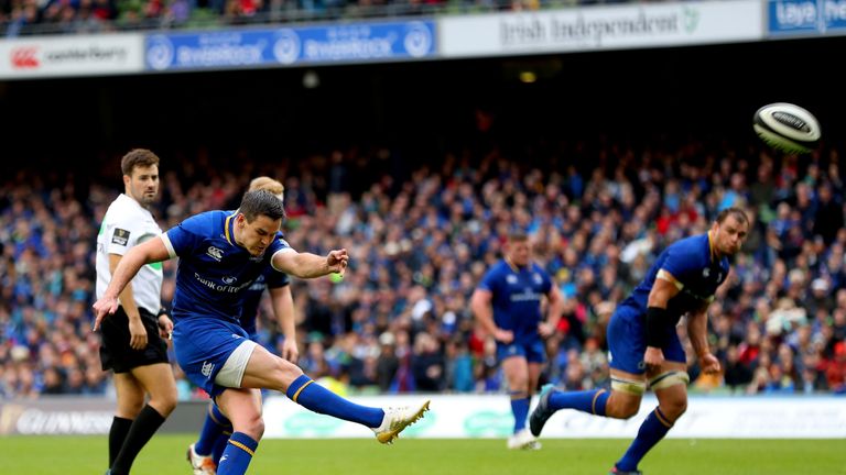 Johnny Sexton kicks a penalty to become the all time leading Leinster point scorer