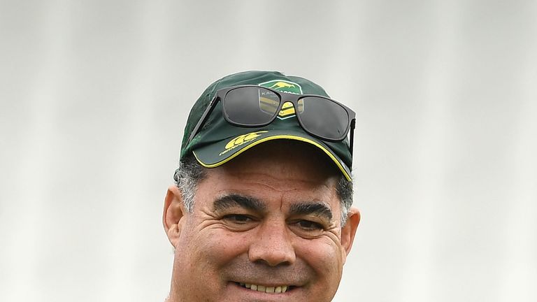 MELBOURNE, AUSTRALIA - OCTOBER 24:  Mal Meninga the coach of Australia looks on during an Australian Kangaroos training session at Lakeside Stadium on Octo