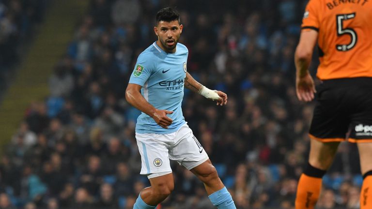 Sergio Aguero looks to pass