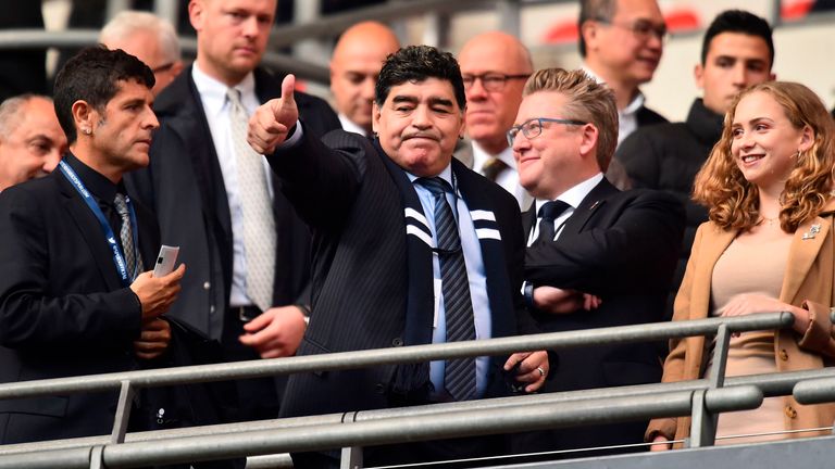 Argentine legend Diego Maradona received a warm welcome at Wembley