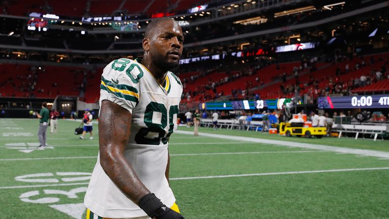 ATLANTA, GA - SEPTEMBER 17:  Martellus Bennett #80 of the Green Bay Packers walks off the field after being defeated by the Atlanta Falcons 34-23 at Merced