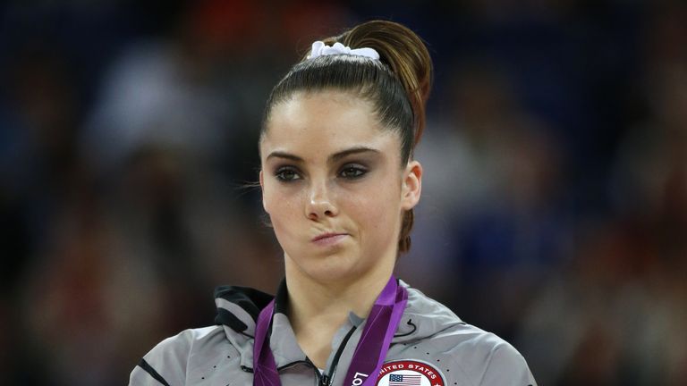 US Kayla Mc Maroney poses with her silver medal on the podium of the women's vault final of the artistic gymnastics event of the London Olympic Games on Au