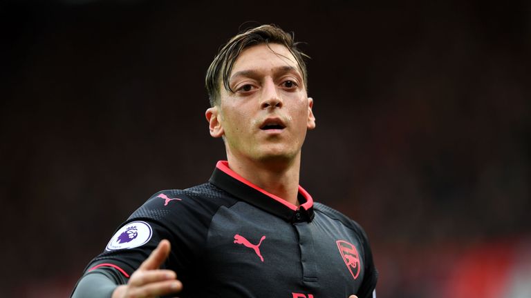 Mesut ozil during the Premier League match between Stoke City and Arsenal at Bet365 Stadium on August 19, 2017 in Stoke on Trent, England.