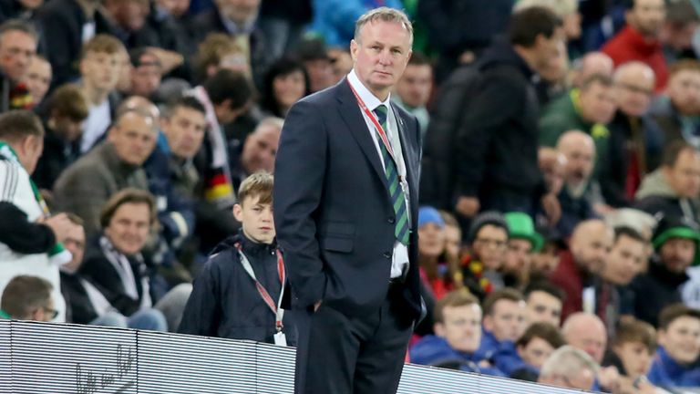 Northern Ireland's manager Michael O'Neill watches on the touchline during the FIFA World Cup 2018 qualification football match between Northern Ireland an