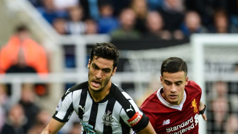 NEWCASTLE, ENGLAND - OCTOBER 1: Mikel Merino of Newcastle United (23) controls the ball during the Premier League Match between  Newcastle United and Liver