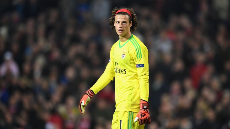 MANCHESTER, ENGLAND - OCTOBER 31:  Mile Svilar of Benfica looks dejected following his own goal during the UEFA Champions League group A match between Manc