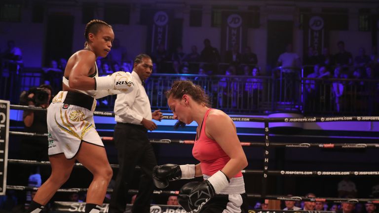 NXTGEN BOXING PROMOTION.YORK HALL,.BETHNALL GREEN.LONDON.PIC;LAWRENCE LUSTIG.Lightweight Contest.TASHA JONAS..VS..MARIANNA GULYAS....