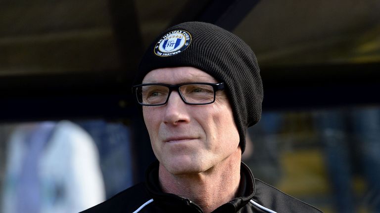Neil Aspin, seen here as manager of FC Halifax Town, during the FA Cup First Round match against Bradford City on 9 November, 2014