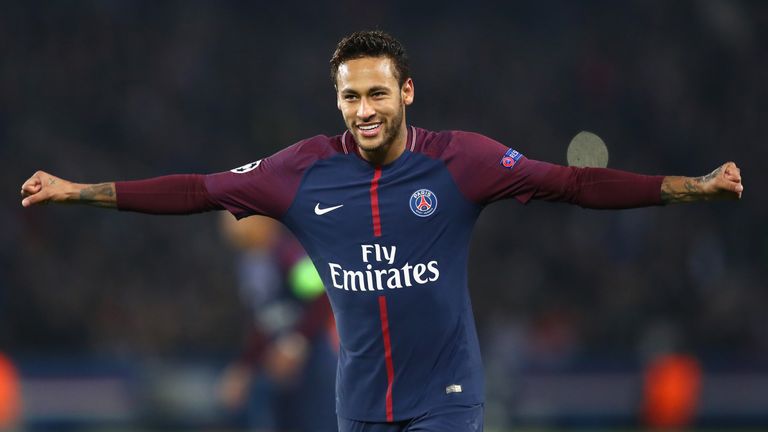 Neymar celebrates after his free-kick against Anderlecht
