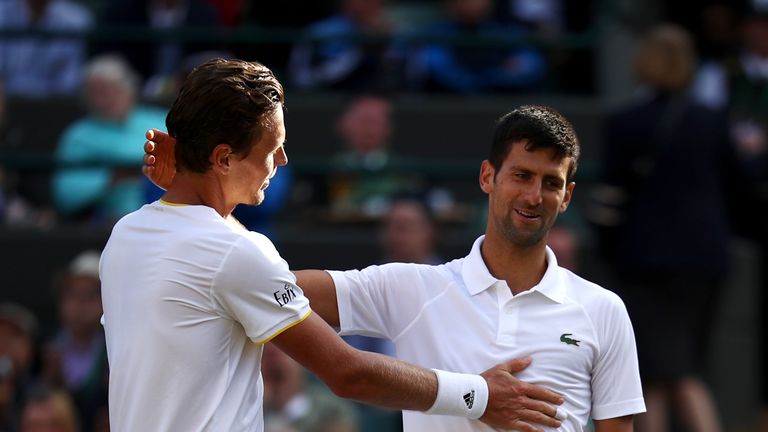 Novak Djokovic (right) and Tomas Berdych Wimbledon 2017