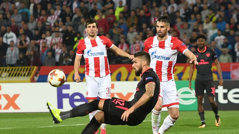 Olivier Giroud scored a spectacular overhead kick to seal all three points for Arsenal in Belgrade