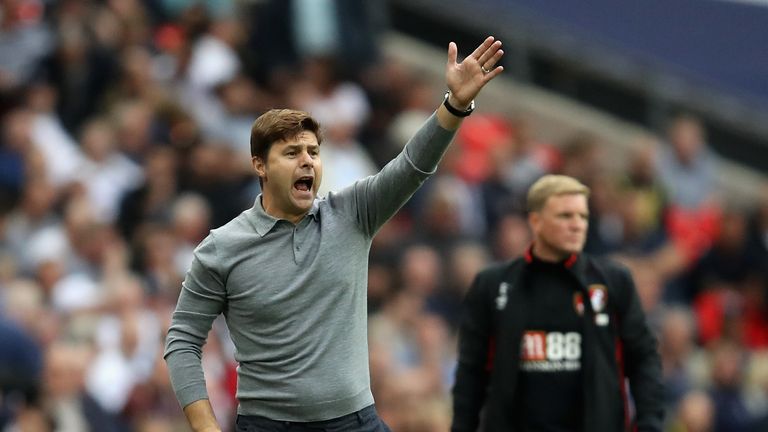 LONDON, ENGLAND - OCTOBER 14:  Mauricio Pochettino, Manager of Tottenham Hotspur reacts during the Premier League match between Tottenham Hotspur and AFC B