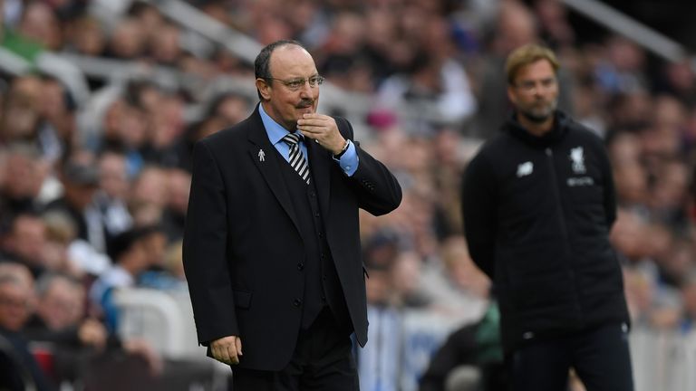 Rafa Benitez looks on during the Premier League match between Newcastle United and Liverpool