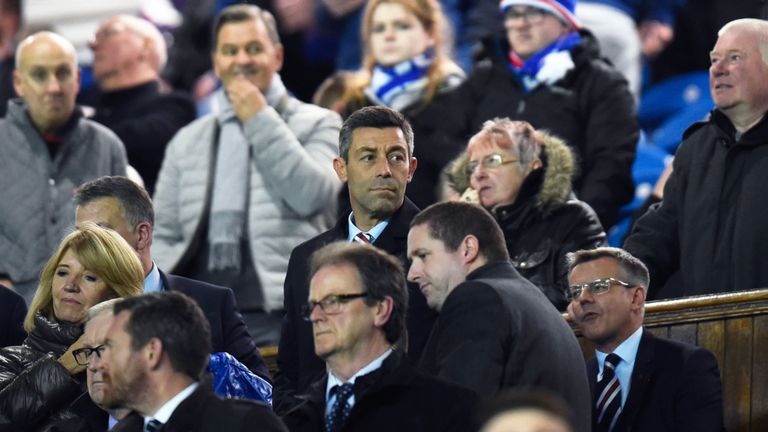 Rangers manager Pedro Caixinha watches the Kilmarnock game from the directors' box