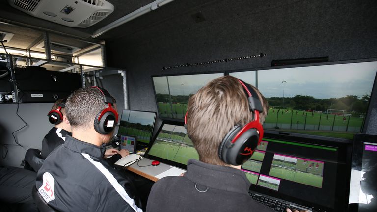 BURTON-UPON-TRENT, ENGLAND - [DATE]: General images during Premier League VAR training at St Georges Park on October 10, 2017 in Burton-upon-Trent, England