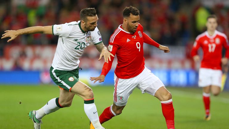 Republic of Ireland's Shane Duffy (left) and Wales' Hal Robson-Kanu battle for the ball during the 2018 FIFA World Cup Qualifying Group D match
