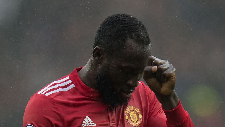 Romelu Lukaku reacts after missing a chance against Spurs