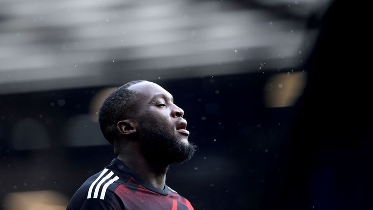 MANCHESTER, SEPTEMBER 30, 2017: Romelu Lukaku of Manchester United  warms up prior to the Premier League match between Manchester United and Crystal Palace