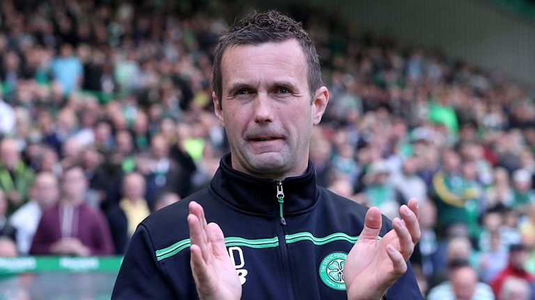 Ronny Deila Celtic Manager looks on during the Ladbroke Scottish Premiership match between Celtic and Aberdeen at Celtic Park on May 8, 2016