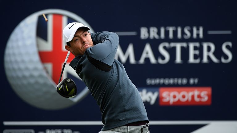 Rory McIlroy of Northern Ireland hits his tee shot on the 1st hole during day four of the British Masters 