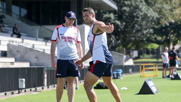 Sam Burgess during his injury assessment at England training