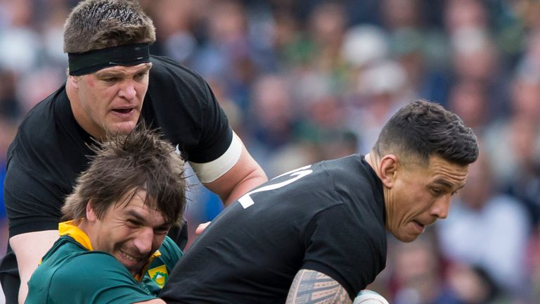 Sonny Bill Williams is tackled by South Africa captain Eben Etzebeth