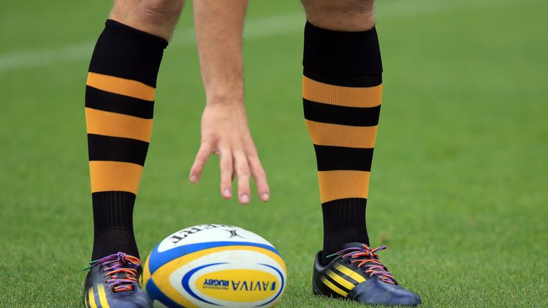 Joe Launchbury of Wasps wears the rainbow laces of The Stonewall initiative, a campaign against homophobic discrimination in sport, September 2013