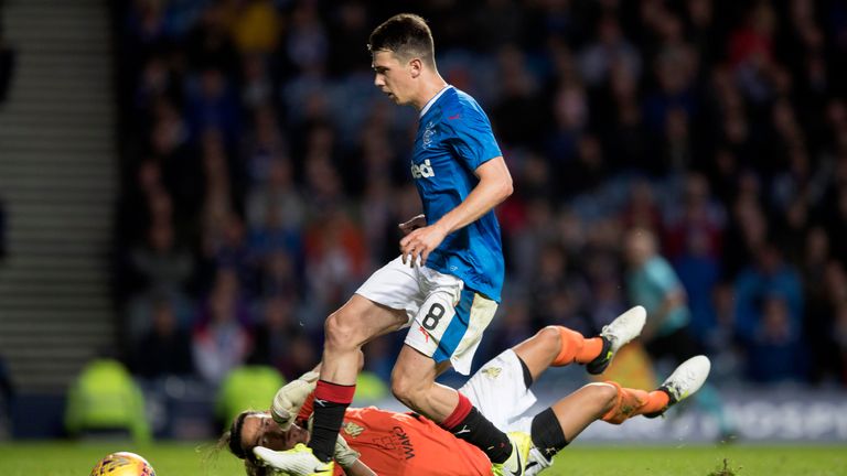 GLASGOW, SCOTLAND - JUNE 29: Ryan Jack of  Rangers goes close to scoring a second goal during the UEFA Europa League first qualifying round match between R