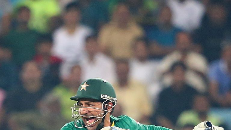 DUBAI, UNITED ARAB EMIRATES - SEPTEMBER 23:  Sarfraz Ahmed of Pakistan reacts during the first T20 International match between Pakistan and West Indies at 