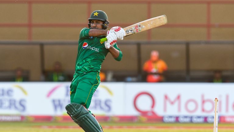 Sarfraz Ahmed of Pakistan hits 4 during the 3rd and final ODI match between West Indies and Pakistan at Guyana National Stadium, Providence, Guyana, April 