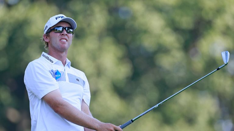 BEACHWOOD, OH - SEPTEMBER 24:  Seamus Power watches his tee shot on the second hole during the final round of the Web.com Tour DAP Championship on Septembe