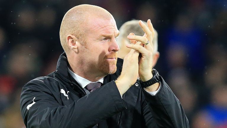 Burnley's English manager Sean Dyche applauds the fans ahead of the English Premier League football match between Burnley and Newcastle United at Turf Moor