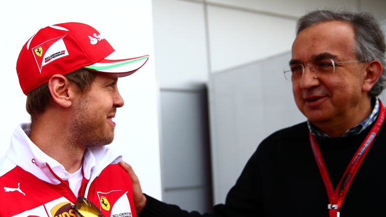 SHANGHAI, CHINA - APRIL 17: Sebastian Vettel of Germany and Ferrari talks to Sergio Marchionne, CEO of FIAT and Chairman of Ferrari ahead of the Formula On