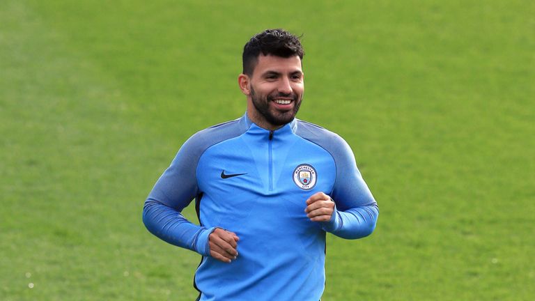 Manchester City's Sergio Aguero during a first team training session at the Etihad Campus