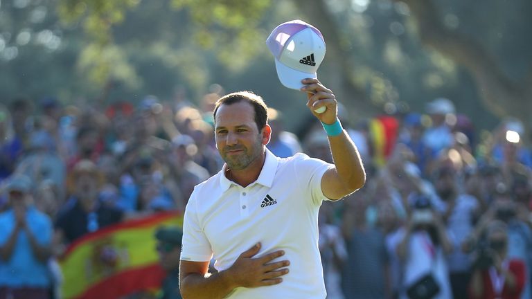 CADIZ, SPAIN - OCTOBER 22:  Sergio Garcia of Spain celebrates victory on the 18th green during the final round of of the Andalucia Valderrama Masters at Re