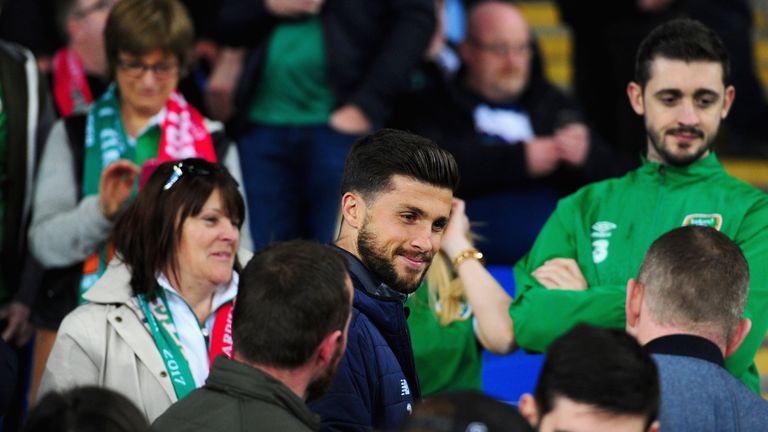 Shane Long of the Republic of Ireland looks on during the FIFA 2018 World Cup Group D  Qualifier between Wales and R