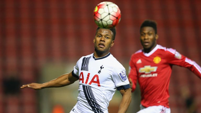 Shaquile Coulthirst in action for Tottenham's U23s against Manchester United
