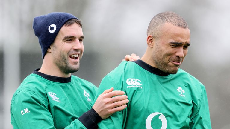 Ireland Rugby Squad Training, Carton House, Co. Kildare 21/2/2017.Conor Murray and Simon Zebo .Mandatory Credit ..INPHO/Dan Sheridan