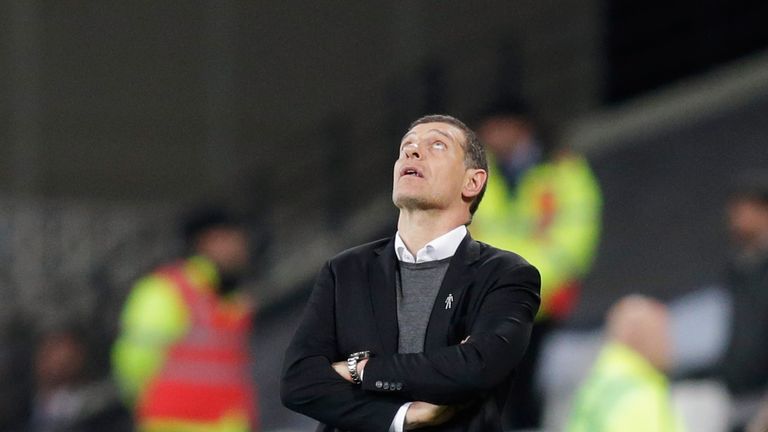 Slaven Bilic, Manager of West Ham United reacts during the Premier League match between West Ham United and Brighton