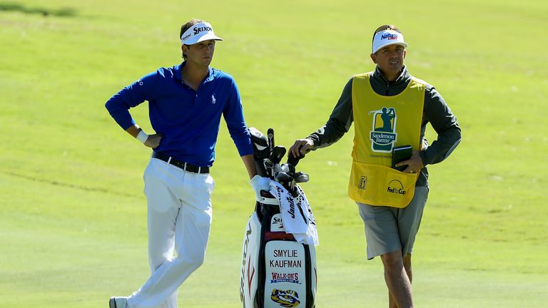 JACKSON, MS - OCTOBER 26:  Smylie Kaufman talks with his caddie on the ninth hole during the First Round of the Sanderson Farms Championship at the Country