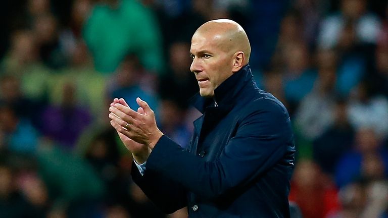 MADRID, SPAIN - OCTOBER 17: Zinedine Zidane, Manager of Real Madrid shows appreciation to the fans after the UEFA Champions League group H match between Re
