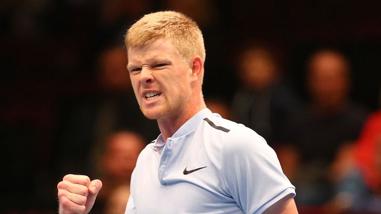 Kyle Edmund of Great Britain reacts after a point against Jan-Lennard Struff of Germany in Vienna
