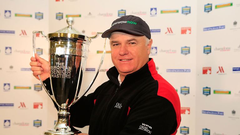 BIRMINGHAM, ENGLAND - OCTOBER 22:  Stephen Dodd of Wales poses with the trophy after the final round of the Farmfoods European Masters played at Forest of 